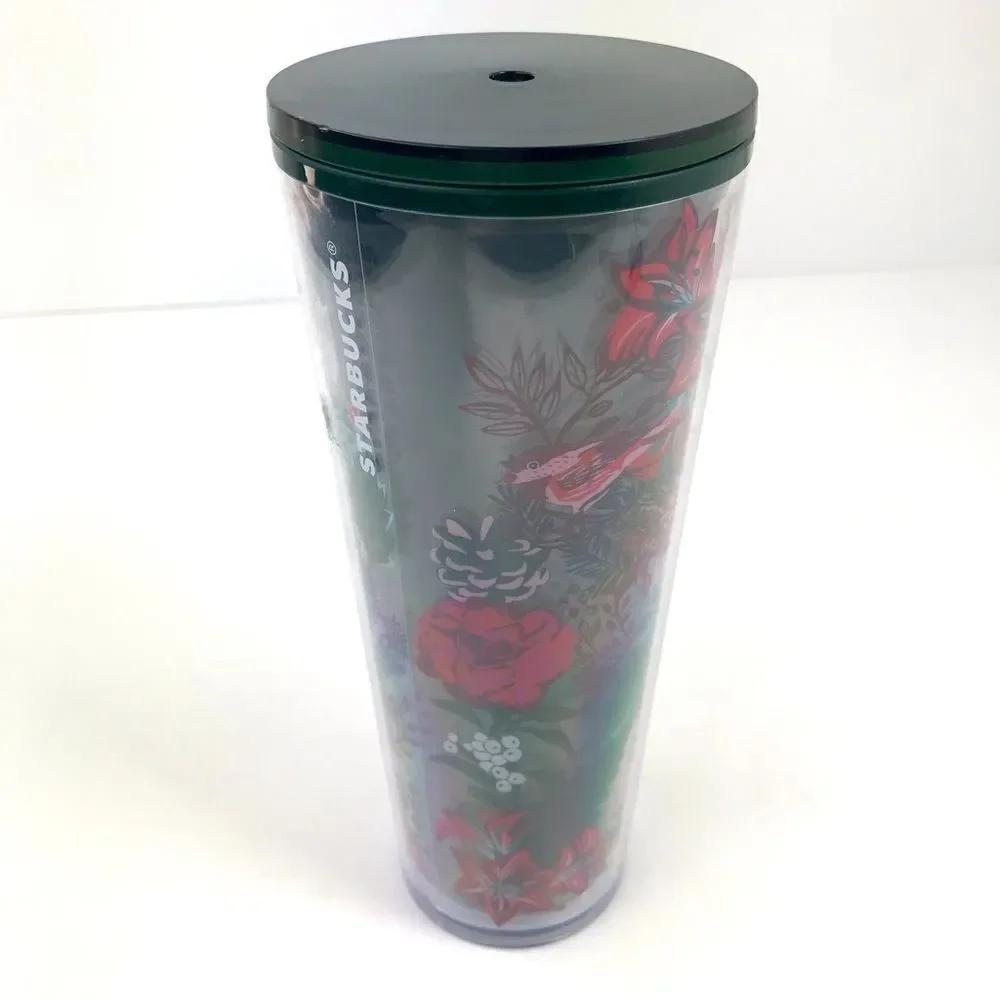 Starbucks Green Pink Floral Holiday Venti 24 oz. Cold Cup Tumbler Winter 2022